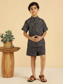 Bugandbees - Navy Blue Cotton Khadi Co-Ord Set