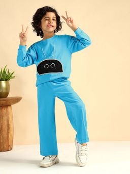 Bugandbees - Black Cotton Knit Embroidered Co-Ord Set For Boys