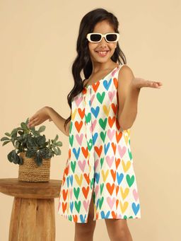 Bugandbees - Cotton A-Line Heart Printed Girl Shirt Dress