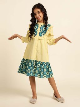 Bugandbees - Pure Cotton Floral Printed Girl Tiered Shirt Dress