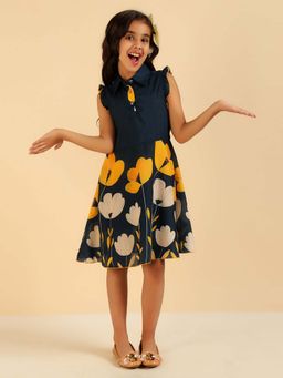 Bugandbees - Teal Blue Floral Girl Dress
