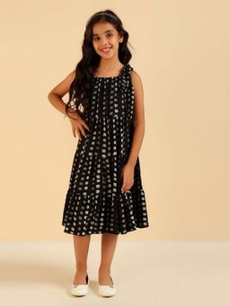Bugandbees - Black Printed Tiered Girl Dress