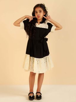 Bugandbees - Cotton Embroidered Schiffli Black Tiered Girl Dress