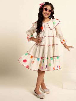 Bugandbees - Full Sleeves Polka Printed Tiered Shirt Dress