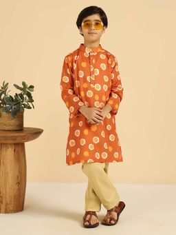 Bugandbees - Orange Printed Boy Kurta