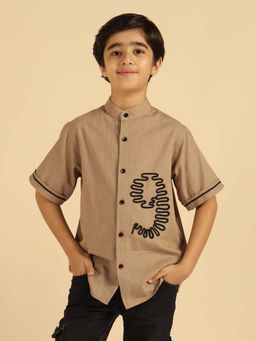 Bugandbees - Embroidered Beige Casual Boy Shirt