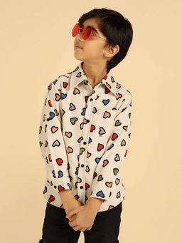 Bugandbees - Beige with Multi Color Heart Printed Boy Shirt
