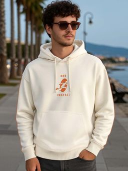 Bewakoof - Men's Fleece Hooded Graphic Beige Hoodie