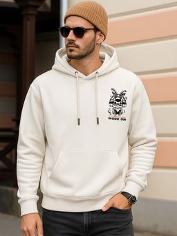 Bewakoof - Mens Fleece Hooded Graphic Beige Hoodie