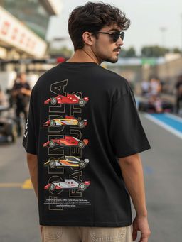 Bewakoof - Men's Jet Black Formula Graphic Printed Oversized T-Shirt