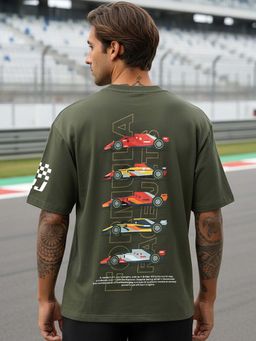 Bewakoof - Men's Leaf Green Formula Graphic Printed Oversized T-Shirt