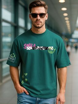 Bewakoof - Dc Batman Men's Forest Green Graphic Printed Oversized T-Shirt