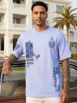 Bewakoof - Marvel Black Panther Men's Baby Lavender Graphic Printed Oversized T-Shirt