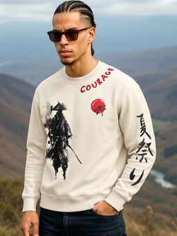 Bewakoof - Men Cotton Crew Neck Graphic Beige Sweatshirt