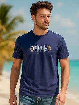 Bewakoof - Men's Navy Blue Beyond The Beat Typography T-Shirt