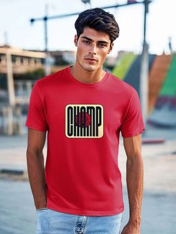 Bewakoof - Men's Bold Red Champ Typography T-Shirt