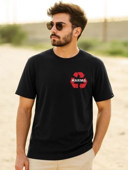 Bewakoof - Men's Jet Black Karma Recycle Graphic Printed T-Shirt