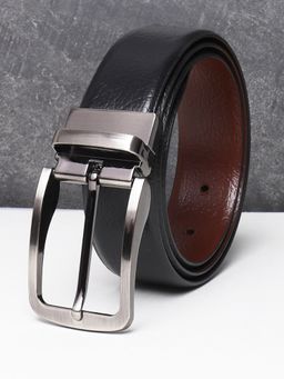 Teakwood - Men Black And Brown Textured Reversible Leather Belt