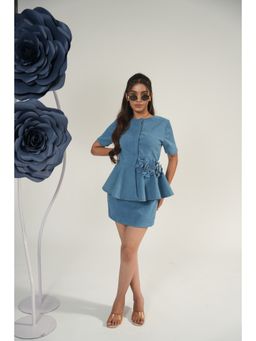 Weaving Cult - Blue Floral Embrace Peplum Denim Top