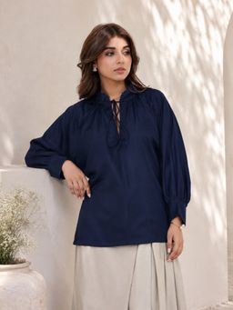 MEGASA - Luna Tie Neck Top Navy Blue