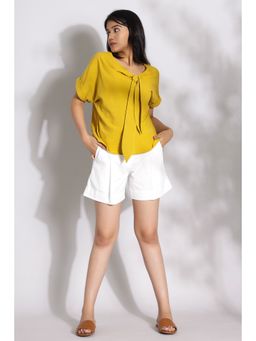 MEGASA - Yellow Muse Tie Front Knot Top
