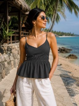 MEGASA - Riviera Peplum Top Black