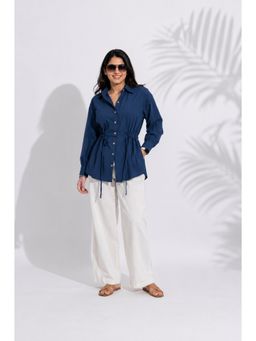 MEGASA - Navy Blue Cinch Shirt