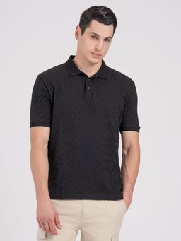 Red Tape - Mens Black Pure Cotton Self Design Polo T-Shirt