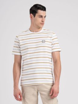 Red Tape - Mens White Horizontal Stripes Round Neck T-Shirt