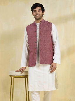 Fabindia - Men Purple Solid Nehru Jacket