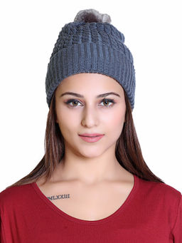 Deeanna - Woollen Knitted Winter Grey Beanie for Women
