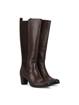 Delize - Brown Vegan Leather High Heel Knee High Casual Boots