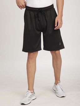 R&B - Black Solid Polyester Shorts