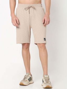 R&B - Beige Solid Polyester Shorts