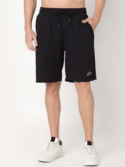 R&B - Black Solid Polyester Shorts