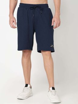 R&B - Navy Blue Solid Polyester Shorts