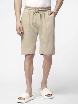 R&B - Beige Solid Cotton Shorts