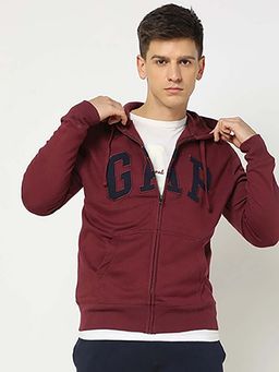 GAP - Men Logo Print Hooded Zip-Front Full Sleeves Jacket