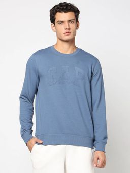 GAP - Men Blue Embroidered Crew Neck Sweatshirt