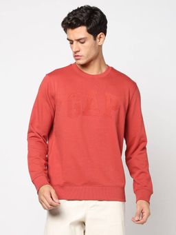 GAP - Men Red Embroidered Crew Neck Sweatshirt