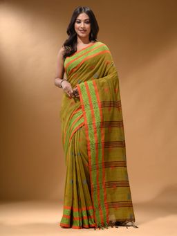 Arhi - Mustard Cotton Handspun Soft Nakshi Border Saree with Unstitched Blouse