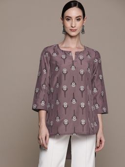 Ziyaa - Women Purple Chinon Printed Tunic