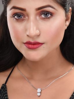 Saraf RS Jewellery - Silver Toned White Princess Cut Ad Studded Solitaire Pendant Locket