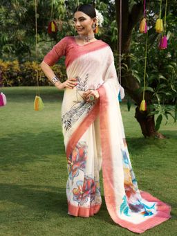Akhilam - Women Soft Silk Multi-Color Digital Print Designer Saree with Unstitched Blouse