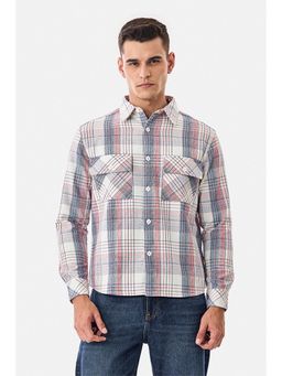 Snitch - White Plaid Full Sleeves Relaxed Casual Overshirt for Men