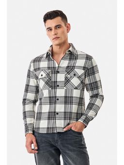 Snitch - White Plaid Full Sleeves Relaxed Casual Overshirt for Men