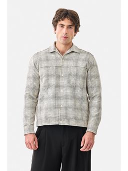 Snitch - Light Grey Checks Full Sleeves Boxy Casual Overshirt for Men