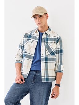 Snitch - Teal Plaid Full Sleeves Relaxed Casual Overshirt for Men