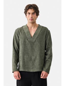 Snitch - Olive Textured Full Sleeves Boxy Casual T-Shirt for Men