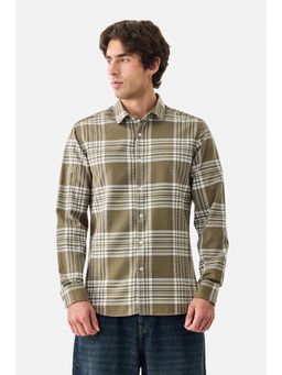 Snitch - Olive Checks Full Sleeves Slim Casual Shirt for Men